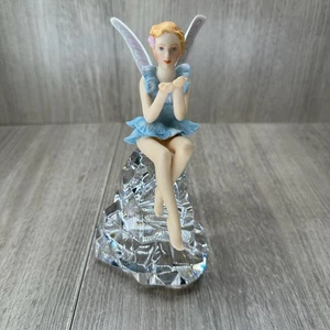 Estatuilla base cristal hada sentada encantada Franklin 1989 Franklin Mint 6" azul de colección - Imagen 1 de 11