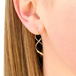 Pendientes para Mujer Pendientes enhebrador Espiral Pendientes Oro 14K Doblados a Mano Cuelgan E - Imagen 1 de 1