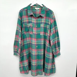 Umgee Mini Dress Tunic Top Plus Size 1XL Flannel Plaid Oversize Retro Grunge - Picture 1 of 14