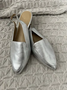 Talbots Amapola Punta Cordones Plateado Metálico Cuero Talla 8   - Imagen 1 de 16