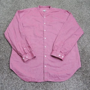 J Peterman Shirt Mens Medium Stripe Band Collar Portugal Button Up Cotton Casual - Picture 1 of 8
