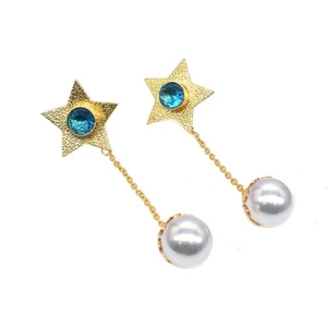 Pendiente estrella perla topacio azul hecho a mano regalo chapado en oro joyería de moda d965 - Imagen 1 de 6