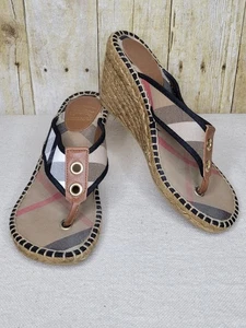 Burberry Classic Nova Check Canvas Espadrille Wedge Thong Sandals size 39 - Picture 1 of 8