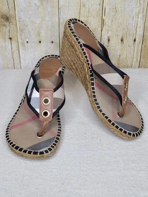 Burberry Classic Nova Check Canvas Espadrille Wedge Thong Sandals size 39 - Image 1 of 4