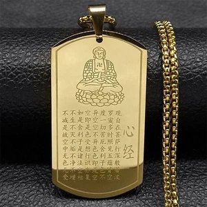 14K vergoldet Buddha und Herz Sutra Amulett Anhänger Halskette Glücksgeschenk - Bild 1 von 5