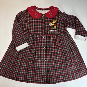 Abito bambina vintage anni 90 Winnie The Pooh ricamato natalizio a quadri 2T - Foto 1 di 7