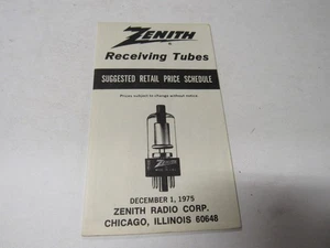 Zenith Empfangsröhre unverbindliche Preisempfehlung 12/1975 - Bild 1 von 3