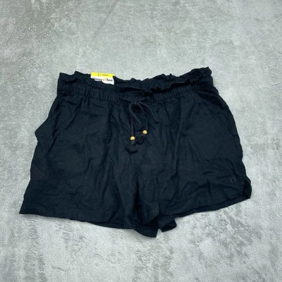 Hang Ten Womens Black Linen Blend Elastic Waist Shorts S a1564 - Image 1 of 4