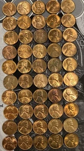 RED, RED\BROWN, BROWN BU Lincoln Wheat Penny Cent Roll ~ Mixed 1950's (50 Coins) - Picture 1 of 14