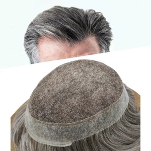 Mens Toupee Swiss Lace Hairpiece Poly Pu Skin Around Hair System Replacement US - Picture 1 of 60