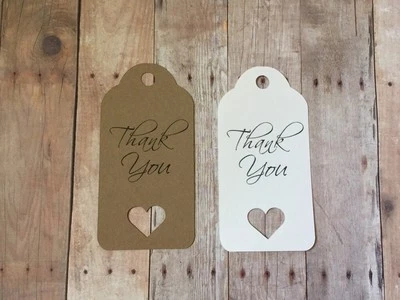 SUSIE'S TREASURE ISLAND 12 - Thank You Tags With A Heart Cut Out - Pick Your Color