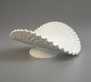 White Milk Glass Hobnail Banana/Fruit Bowl 12" Ruffled Edge - Picture 1 of 8