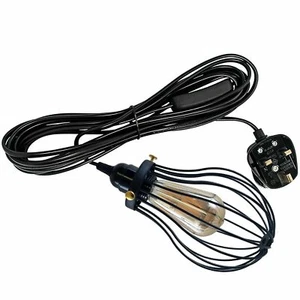 4M PVC Flex Cable E27 Bombilla Soporte Reino Unido Enchufe Lámpara Colgante Juego de Luz con Jaula - Imagen 1 de 6