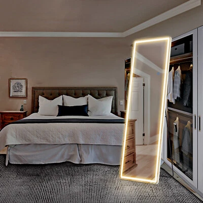 Full Length LED Rectangle Mirror Standing Leaning Wall Mounted 3-Color Light - Image 1 of 4