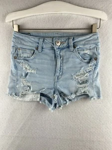 American Eagle Shorts Girls 4 Cut-Off Stretch Distressed Ripped Denim Light Wash - Picture 1 of 11