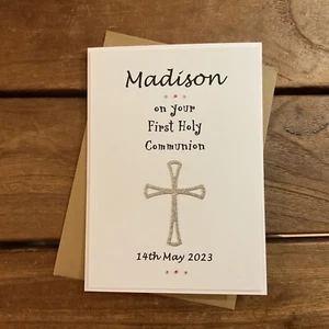 Handmade personalised Girls First Holy Communion Card- personalised name & date - Picture 1 of 3