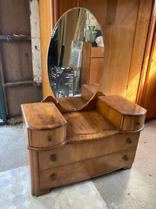Vintage Austinsuite Brown Wood Veneer Dressing Vanity Table Drawers & Mirror - Picture 1 of 9