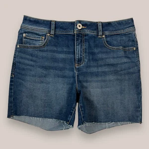 INC Denim Stretch Regular Fit Raw Hem Blue Denim Jean Shorts Women’s Sz 10 - Picture 1 of 11