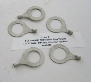 Lot of 5 SOLISTRAND AMP 320765 Ring Tongue 12-10 AWG - 3/4" Stud Size (Ring-048)