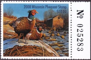 2008 Wisconsin Pheasant Stamp with Serial Number Mint Never Hinged - Picture 1 of 1