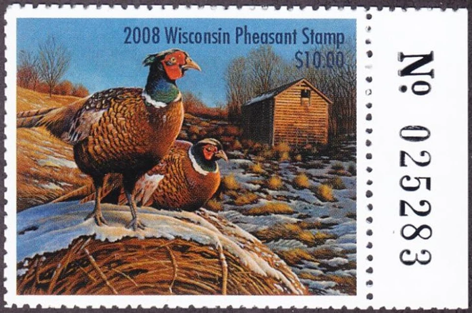 2008 Wisconsin Pheasant Stamp with Serial Number Mint Never Hinged - Image 1 of 1