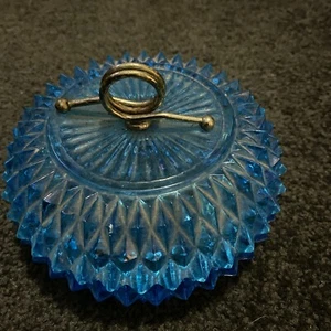 Blue glass container and lid - Picture 1 of 2