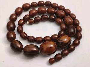 Vintage Marble Brown Bakelite Long Necklace Screw Back Clasp Art Deco 63g - Picture 1 of 18