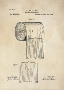 Stampa brevetto - carta igienica/rotolo gabinetto/bagno - poster vintage arte da parete - A4 - Foto 1 di 5