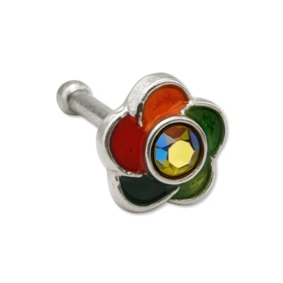 Flor Nariz Stud Arco Iris CZ Esmalte 22g (0.6mm) 925 Plata Bola Terminada Joy... - Imagen 1 de 4