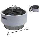 ProGarden Fire Bowl with BBQ Rack Round Light Grey Fireplace Outdoor Heater vida