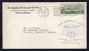USA 1933 Airship Zeppelin Cover Miami to Canada. Century of Progress Exposition - Picture 1 of 2