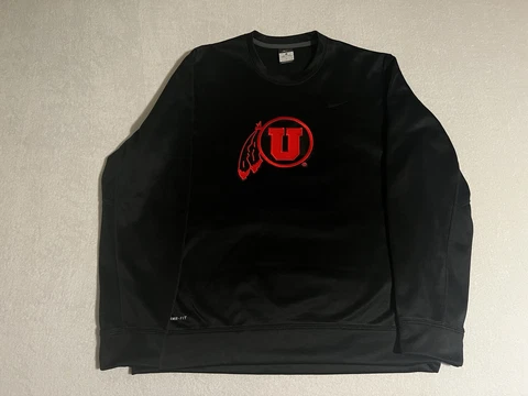 Nike Utah Utes University NCAA Men’s Pullover Sweatshirt Black Sz L Therma Fit Cover