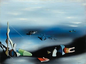 YVES TANGUY Surrealism Art Poster or Canvas Print "FEU COULEUR NO. 2" - Picture 1 of 1