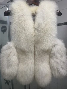 Preowned Displayed Women Lady’s Fox Fur Leather Vest 04 - Picture 1 of 8