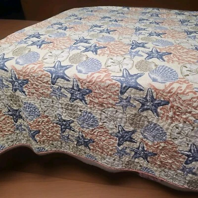 Edredón de algodón Crystal Bay completo/queen baratijas de mar conchas de playa coral Foto 1 de 4