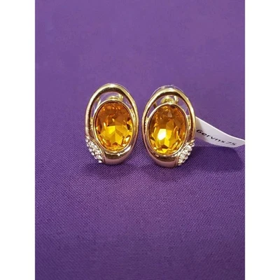 Pendientes de cristal con estrás amarillo caramelo elegante glamour tono dorado perforados Foto 1 de 4