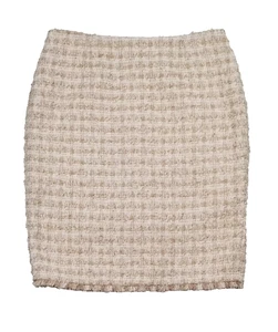 Calvin Klein Women Petite 8P Pink Beige Silver Pencil Skirt Tweed Plaid Fringe - Picture 1 of 9