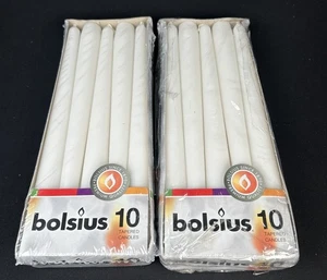 BOLSIUS Two 10 Packs Unscented 9.5” White Household Tapered Candles 7.5 Hour New - Picture 1 of 4