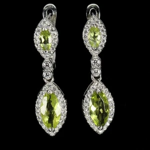 Summer 925 Silver Earrings Marquise Peridot 10x5mm Natural Gemstone Jewelry - Picture 1 of 14