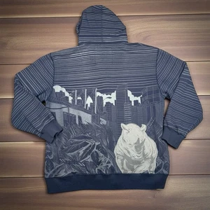 Ecko Unltd AOP Striped Full Zip Hoodie Size 3XL Navy Rhinoceros City Scape - Picture 1 of 6