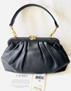 Lauren Ralph Lauren Medium Graci Clutch Nappaleder schwarz goldfarbene Beschläge 325 $ - Bild 1 von 11