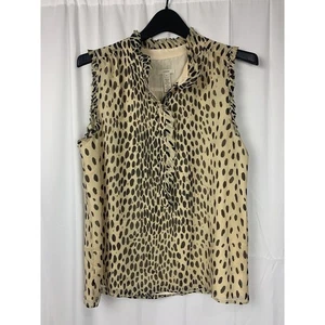 J. Crew 100 % Seide Leopardenmuster ärmelloses Top Rüschen Ausschnitt Gr 10 - Bild 1 von 10
