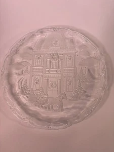 Mikasa Crystal Serving Platter Christmas House 15”D Vintage Turned Up Edges - Picture 1 of 7