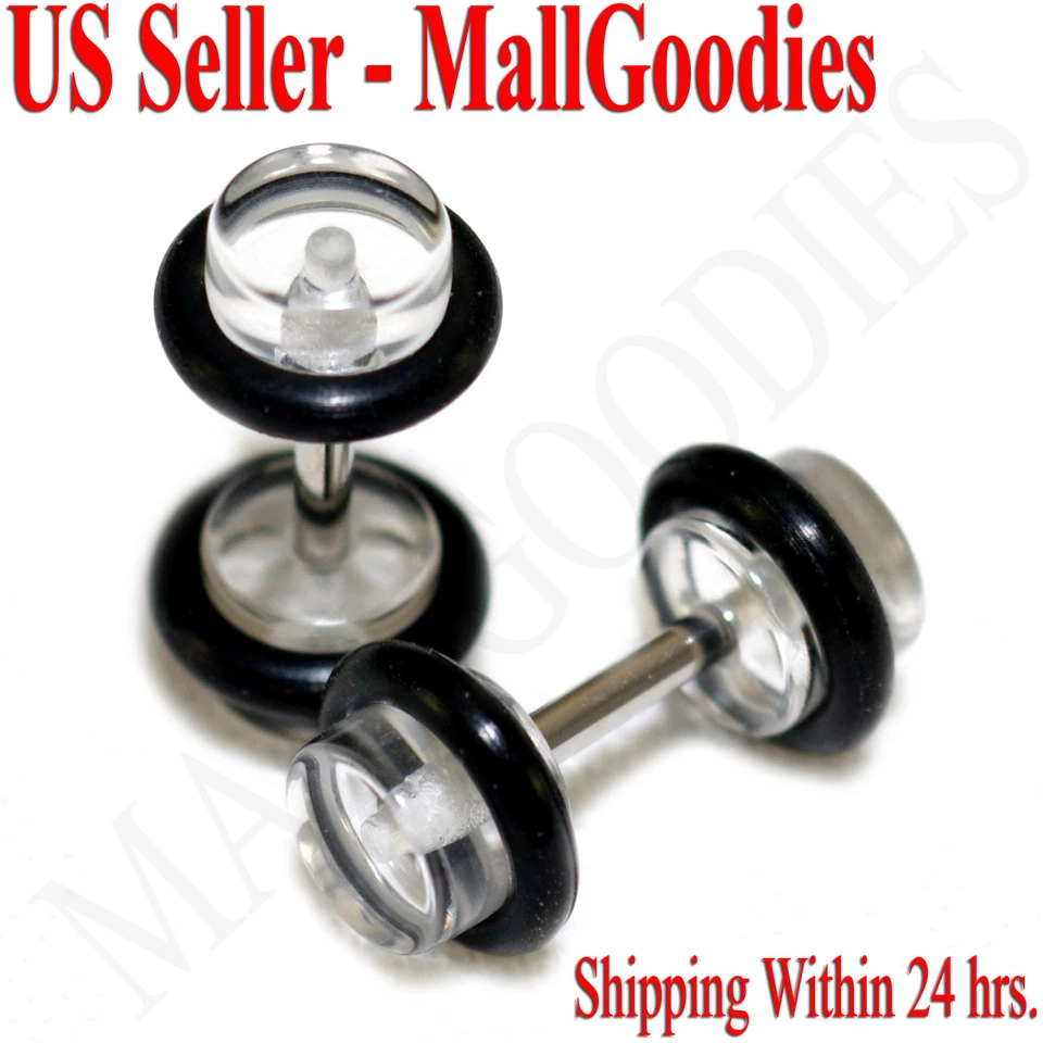 Tapones para los oídos sintéticos ilusión engaños falsos transparentes 16G barra 4G = 5 mm 2 piezas retenedores Foto 1 de 1