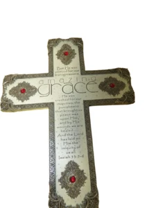 Amazing Grace Prayer Cross Resin 14.5" x 11" Isaiah 53:5-6 Wall Hanging - Picture 1 of 11