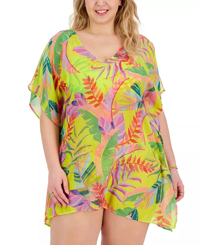 NWT Becca Etc. Women Costa Printed Bella Tunic Swim Cover-Up Sz 0X-3X $99 LLL451 - Image 1 of 3