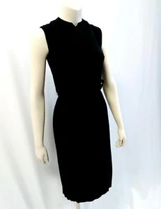 STACY AMES vintage 1960s LBD BLACK TAILORED Belted SHEATH DRESS - S/M - Picture 1 of 9