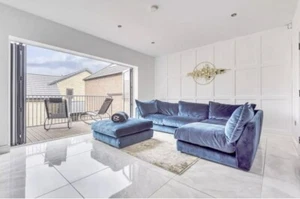 Alexandra & James 4pc open ended sofa in blue  - Picture 1 of 6