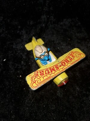 Vintage 1982 Smurfs Ertl Diecast Yellow Airplane Toy - Made in the USA - Image 1 of 4