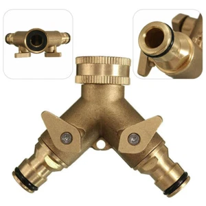 2-Wege 3/4 Wasserverteiler Y-Verteiler Messing Wasserhahn Adapter Gartenschlauch - Bild 1 von 7